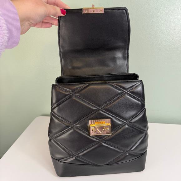 Michael Kors Backpack Handbag Black Serena MD Quilted Leather Flap Top Handle - Picture 2 of 12